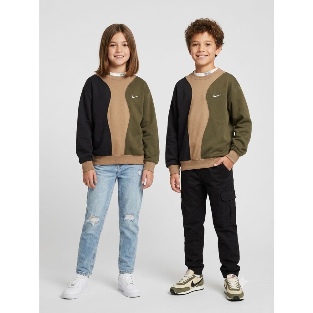 Nike embroidered colorblock sweatshirt youth big kids L brown green NWOT